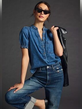 PILCRO DENIM TUNIC TOP
